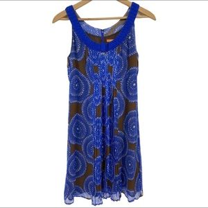 Tory Burch Sleeveless Silk Dress Blue Brown Sz 4